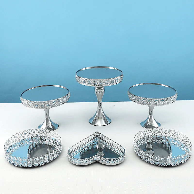 Cake Stand Set  Silver Crystal Metal Cupcake decorations Dessert Pedestal Party Display with  2 tiers cake tray