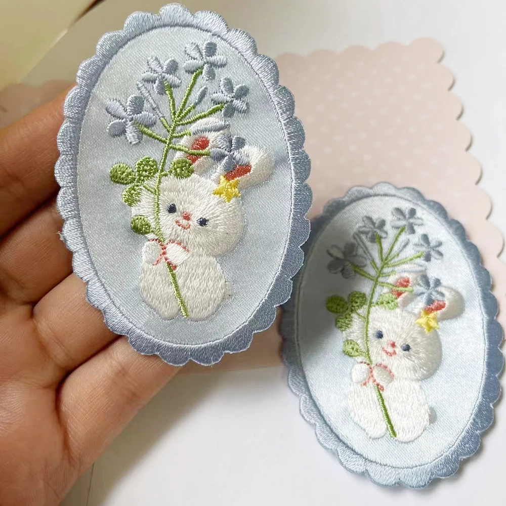 AHYONNIEX 1 PC Embroideried Flower Rabbit Patches for Girls Iron On Patches for Clothes Phone Case Glue Patch for Baby Clothes