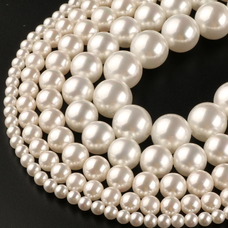 Free delivery Natural White Shell Pearl Beads Round Loose Spacer Beads For Jewelry Making DIY Bracelet Necklace Accessories 15''