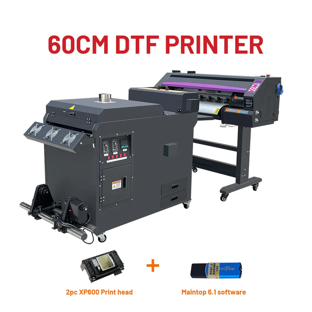 60CM DTF Printer Epson XP600 I3200 Print Head with Powder Shaking Machine A1 DTF Printer Roll Machine Heat Transfer Film Direct