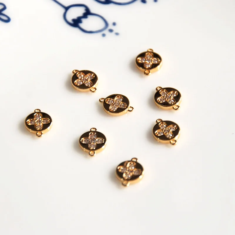 HEJI wholesale 4 pcs/lot gold color cz stone clover flower charms golden jewelry making DIY for women