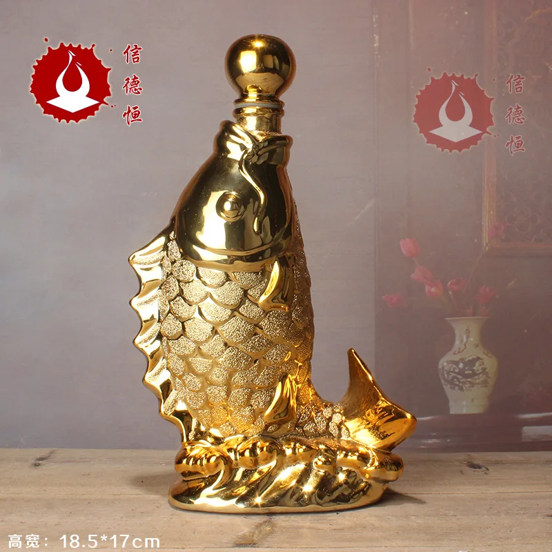 

0.5kg Jingdezhen Ceramic frosted goldfish bead spitting ceramic sealed wine bottle, wine jar and wine furnishings