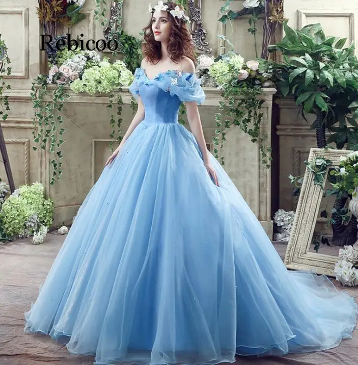 

Dresses Light Blue Off Shoulder With Butterfly Organza Sweet 15 Masquerade Ball Gowns