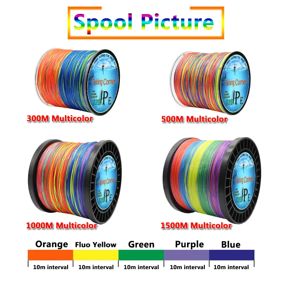 16 Strands Multicolor Multifilament Fishing Line 300M 500M 1000M 1500M PE Braided Fishing Rope Braid Wire 60LB-310LB