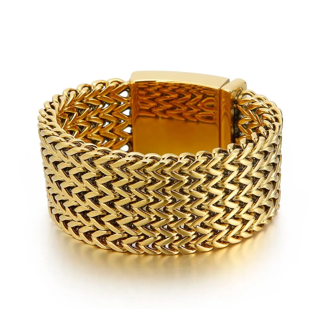 30mm Chunky Mesh Chains Bracelet Men 316 Stainless Steel Gold/Silver Color Big Male Bracelets