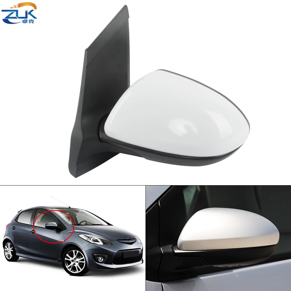 ZUK Car Exterior Rearview Side Mirror Assy For MAZDA 2 DE 2007 2008 2009 2010 2011 2012 2013 2014 3-PINS With Lens Adjustable