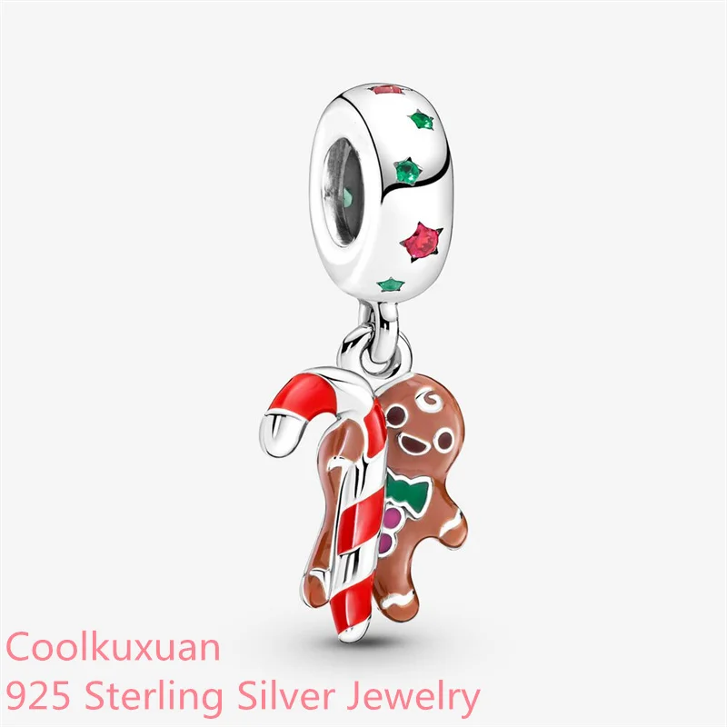 

Winter 925 Sterling Silver Gingerbread Man Dangle Charm beads Fits Original Pandora bracelets Jewelry Making