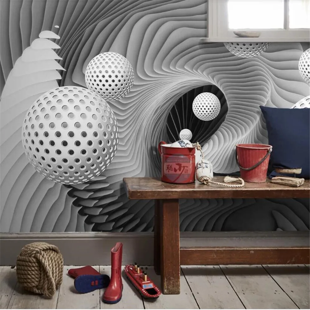 Milofi custom size 3D printing wallpaper mural three-dimensional sphere space vortex modern TV background wall