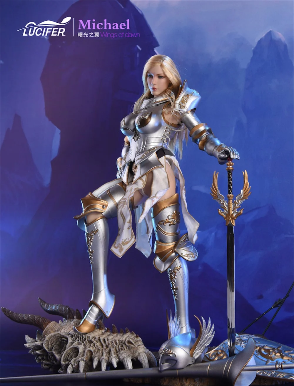 

For Sale 1/6th Lucifer Archangel Michael Wings of Dawn Dragon Bone Serpentine Soldier Stand Platform Model For 12inch Doll Body