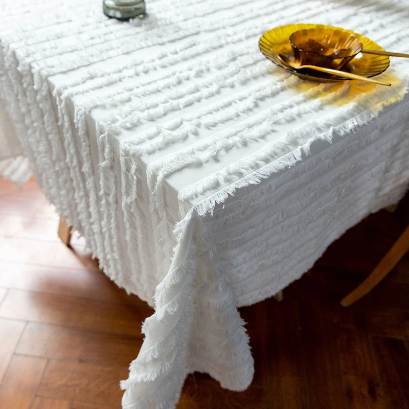 Tablecloth With Tassel White Yellow Rectangular Decorative Table Cover Wedding Dining Tea Table Cloth Tafelkleed Mantel De Mesa