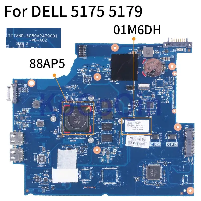 For DELL 5175 5179 88AP5 Notebook Mainboard 01M6DH 6050A2479001 1G Laptop Motherboard