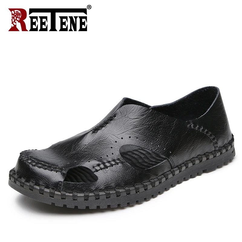 REETENE Summer Leather Sandals Male Big Size 48 Sandals For Men Fashion Comfortable Men'S Sandals Outdoor Breathable Men Sandals