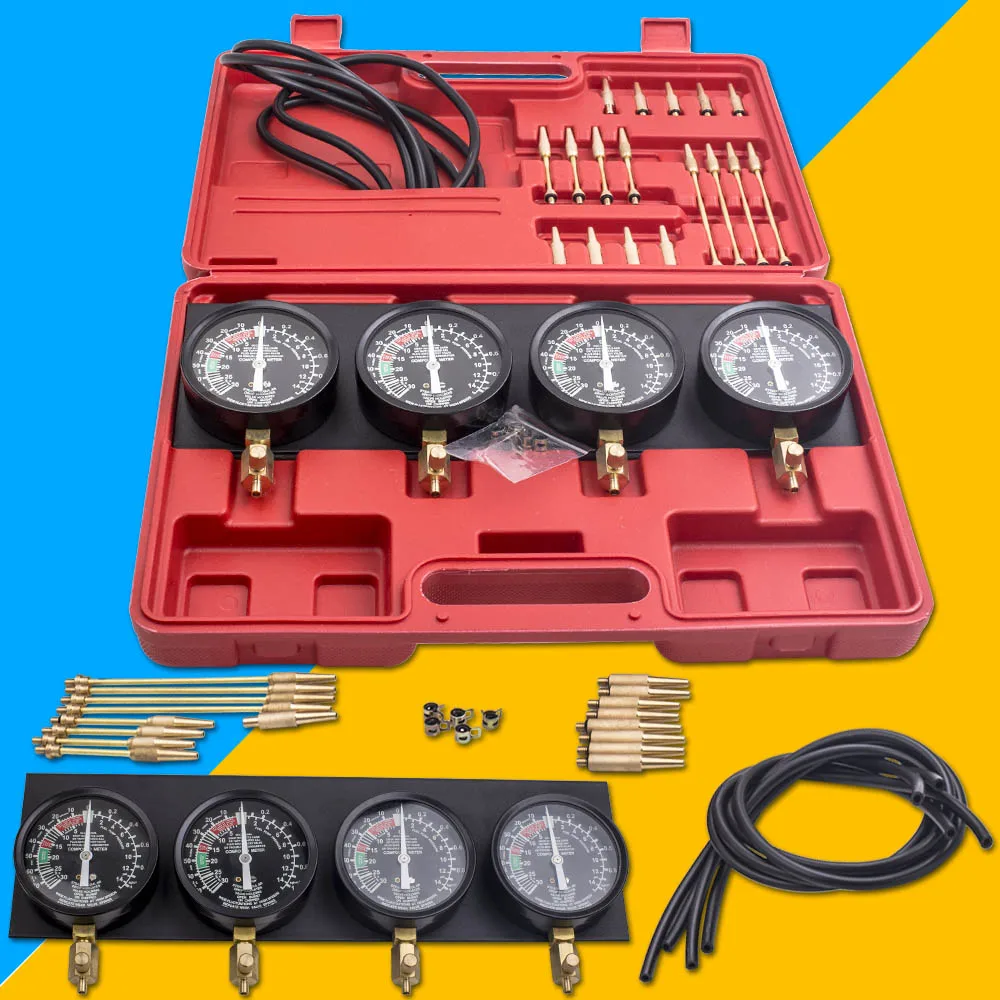 Fuel Vacuum Carburetor Synchronizer Carb Balancer Sync Gauge Set Auto Tool 4 Kit