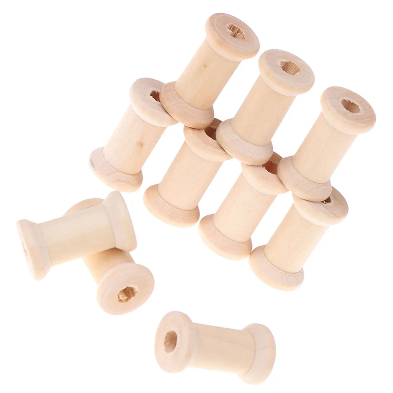 10Pcs Wooden Bobbins Spools Reels Vintage Style Organizer For Sewing Ribbons Twine Wood Crafts Tools Thread Wire Tools