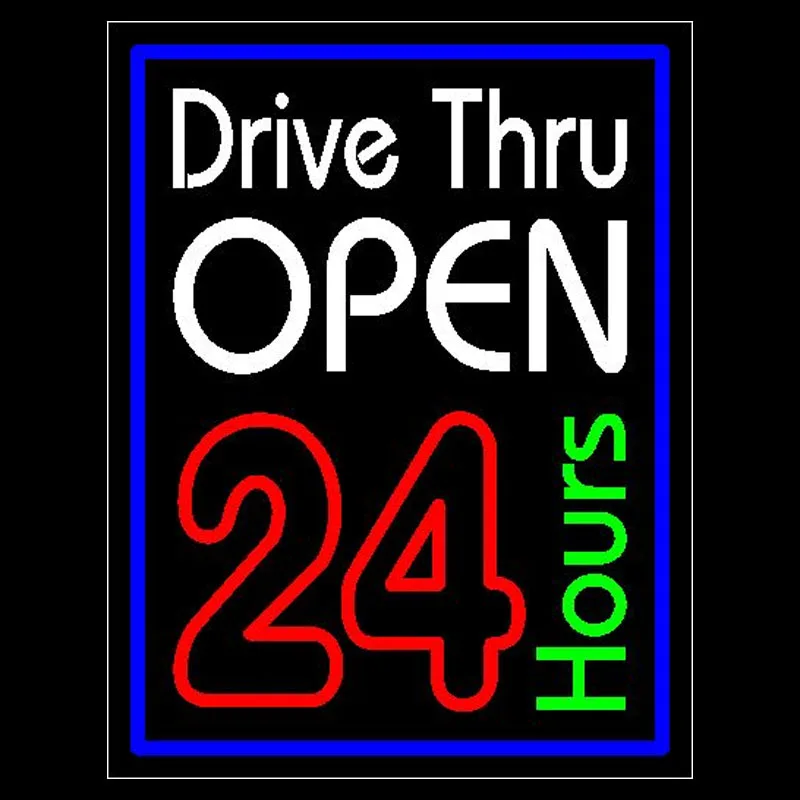 Neon Sign Drive Thru Open 24 Hours Neon light Beer Neon Wall Sign Window Advertise Lamp Decorate Home Handmade Real glass TUBE