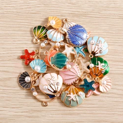 10pcs/lot Enamel Marine life Charms for Jewelry Making Starfish Shell Charms Pendants for Cute Necklaces Earrings DIY Accessory