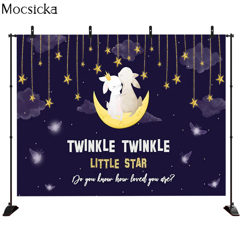 Mocsicka Boy Elephant Backdrop Twinkle Little Star Baby Shower Photography Background Blue Elephant Baby Shower Party Backdrops
