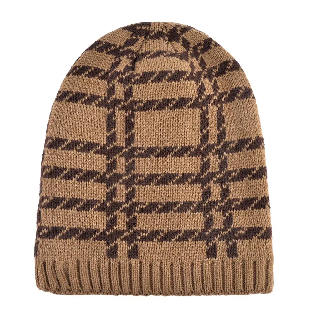 Winter Beanie Hats Men Knitted  Solid Color Striped Bonnet Gorras New Fashion Boys Warm Skullies Beanies Knit Double Layer Hat