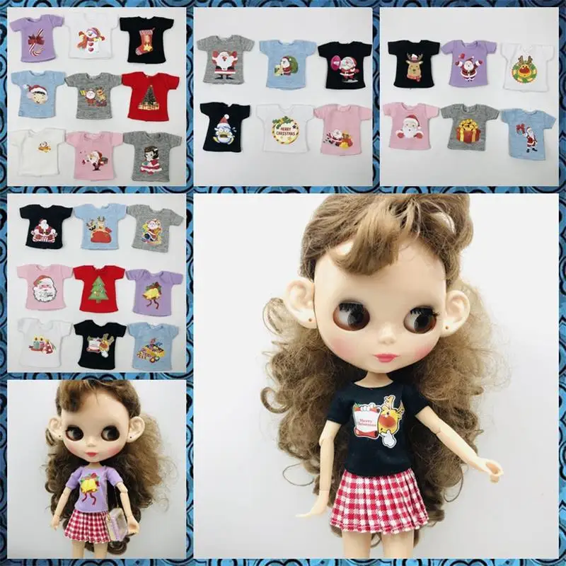 

Christmas Theme Blyth Clothes Fashion Short T-shirt Santa Claus/Tree/Gift/Snowman Pattern for Licca,1/6 Dolls