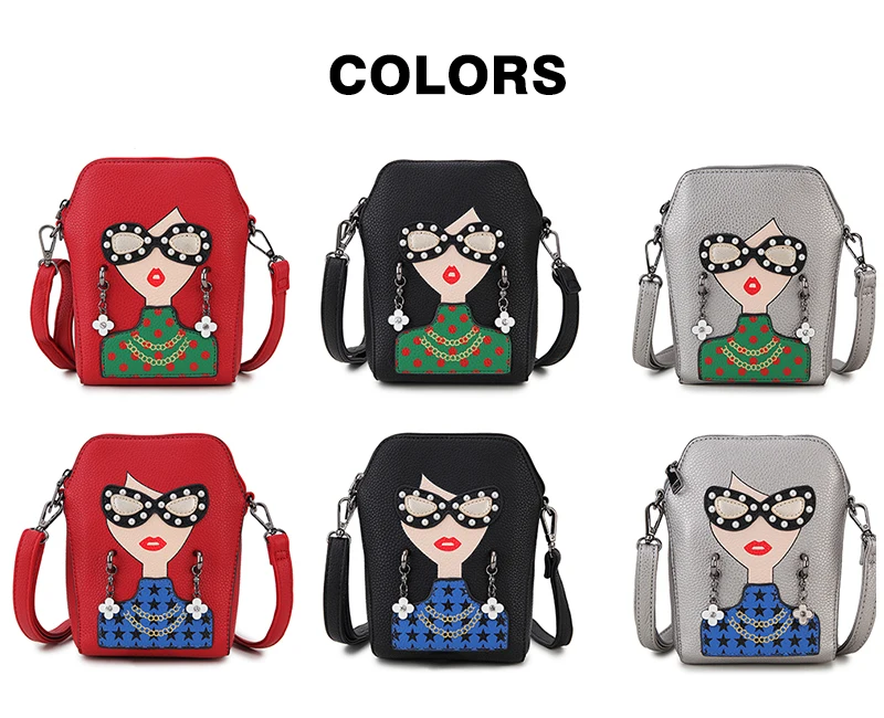 Cartoon Character Design Shoulder Bag for Women Faashion Ladies Purses and Handbags Zippered Designer Bag Cross Body Pu Leather