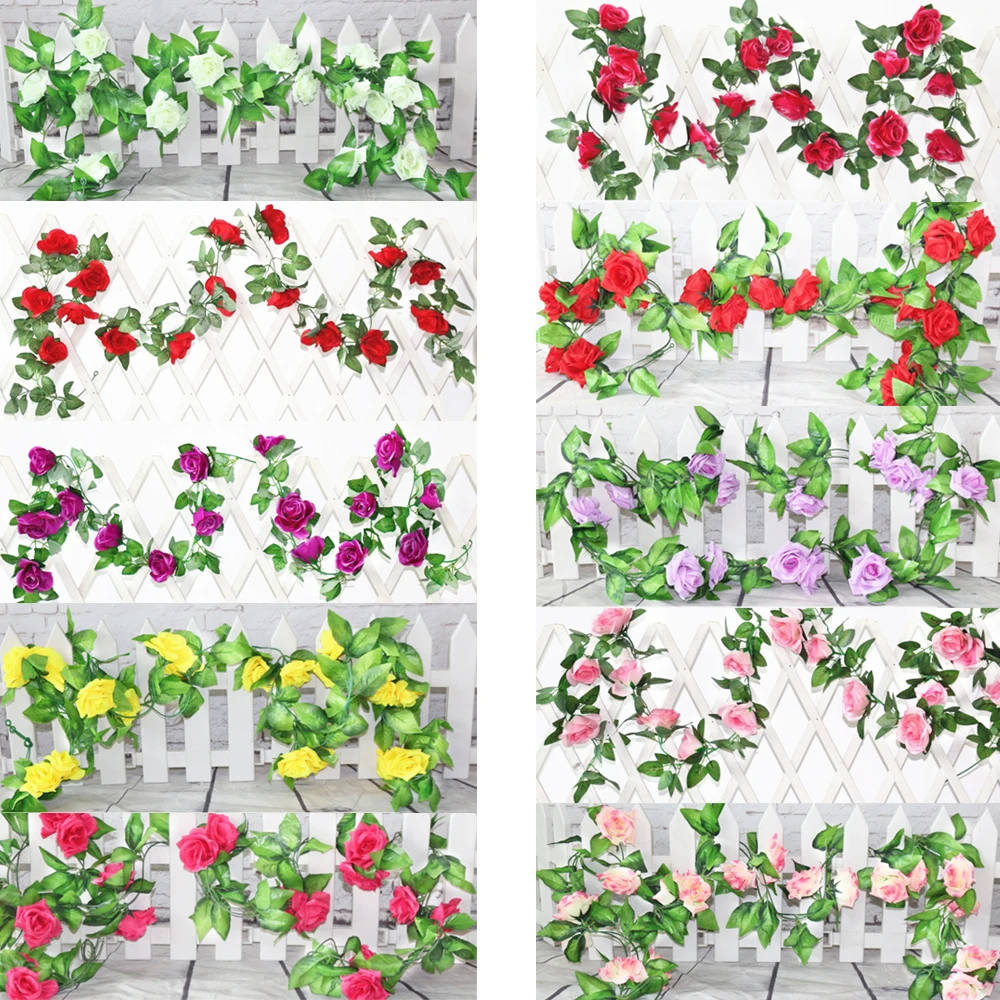250CM Silk Roses Lvy Vine Green Leaves Garland For Home Wedding Decoration Fake Leaf Diy Hanging Garland Artificial Flowers