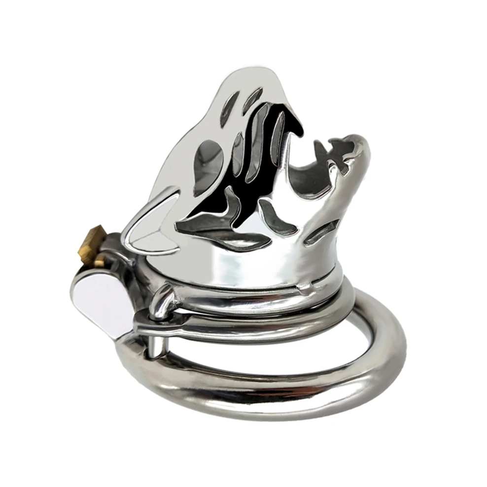 Male Chastity Devices with Anti-loop Animal Tiger head Stainless Steel cock Cage For Men sex toys adult products penis ring