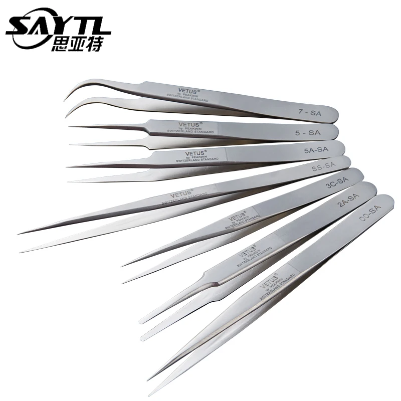 VETUS SA Series Tweezer Stainless Steel High Precision Antimagnetic Anti Acid Tweezers for Eyelash Extension Repair Tool