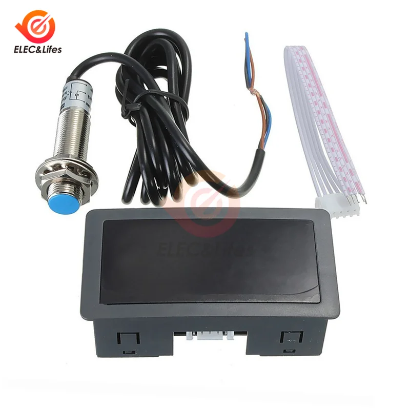 DC 12V 0.56 inch 4 LED Digital Tachometer Gauge RPM Speed Meter Hall Proximity Switch Sensor NPN 10-9999RPM Red/Blue/Green