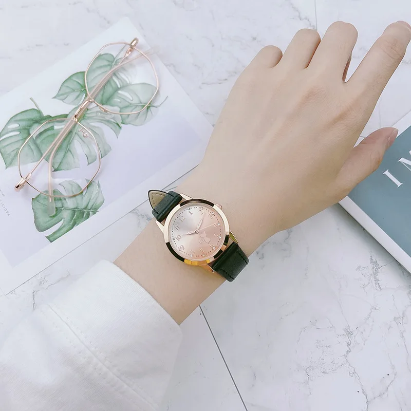 UTHAI-Montre à quartz avec bracelet en similicuir lumineux pour femme, horloge chat élégante, décontractée et à la mode, CQ28