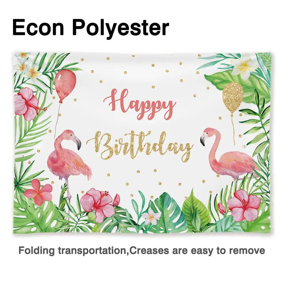 Allenjoyฤดูร้อนพื้นหลังHappyวันเกิดTropical Leavesดอกไม้Flamingoลายเส้นพื้นหลังเด็กงานปาร์ตี้Photozoneแบนเนอร์