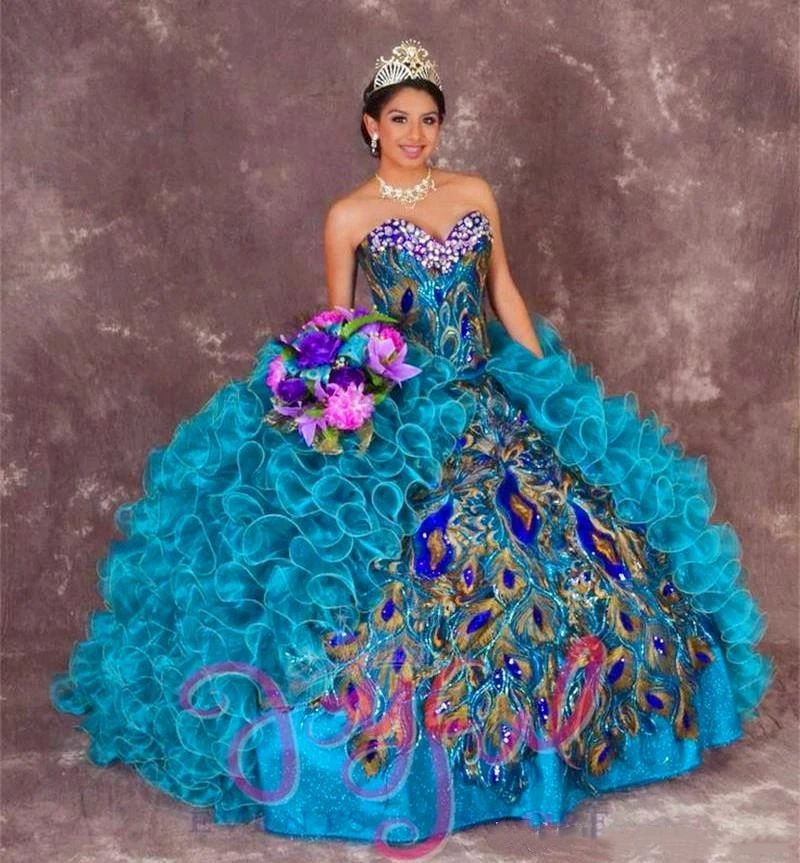 

Bealegantom New Sexy Peacock Ball Gowns Embroidery Quinceanera Dresses 2023 With Beads Sweet 16 15 Year Prom Gowns