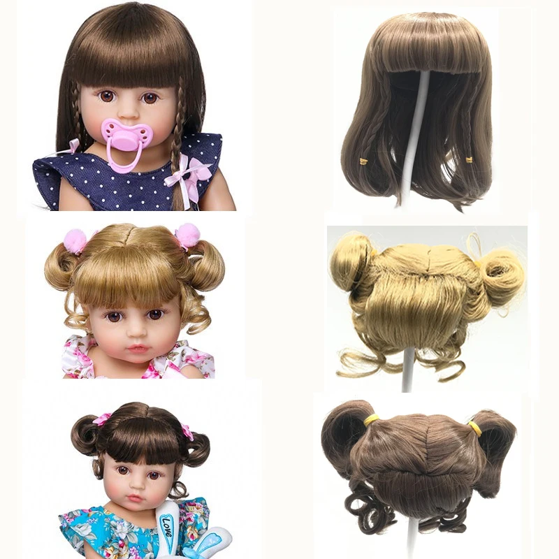 Golden Hair For 48-58cm Reborn Doll Sticked Long Hair Wig Fits19--23inch Silicone Reborn Baby Dolls Curl Hair DIY Doll Accessory