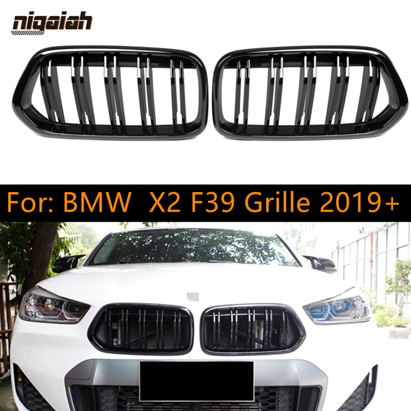 Dual Line Gloss Black Front Bumper Kidney Grille For BMW X2 F39 2019+ Replacement Racing Grills