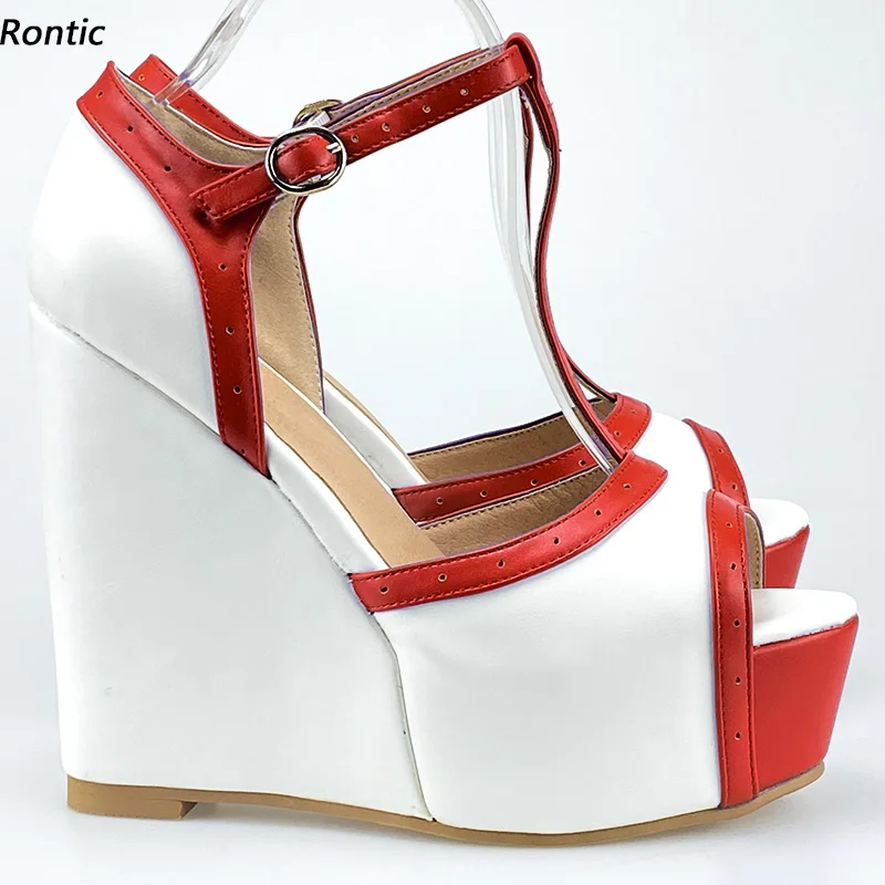 

Новинка, стильные женские летние сандалии Rontic на платформе, Т-образные ремешки, обувь для вечеринки на высоком каблуке с открытым носком, фиолетовые, красные, американские размеры 5-20