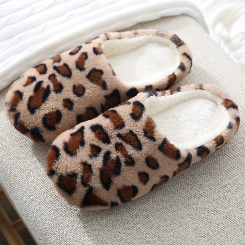 Leopard Soft Bottom Home Slippers Cotton Warm Shoes Women Indoor Floor Slippers Non-slips Shoes For Bedroom House Woman Slippers