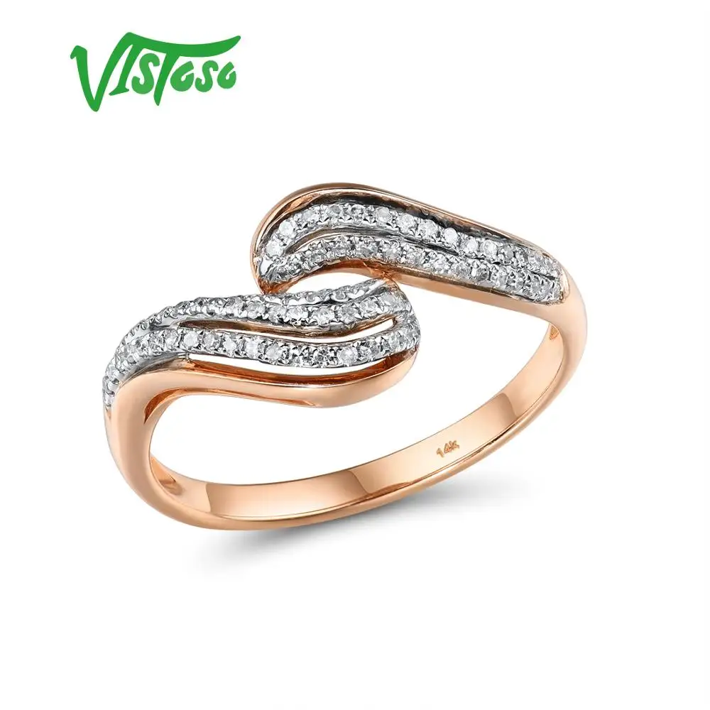 

VISTOSO Genuine 14K 585 Rose Gold Ring For Lady Sparkling Diamonds Twisting Rings Unique Engagement Anniversary Fine Jewelry