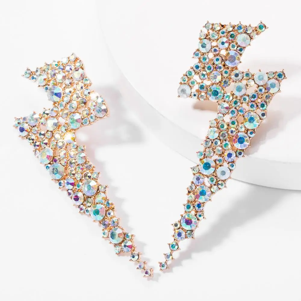 Pendientes Grandes de Moda 2026 con Diseño de Rayo, de Lujo, con Cristales y Pedrería, Estilo Indio, para Mujer, Joyería de Exhibición
