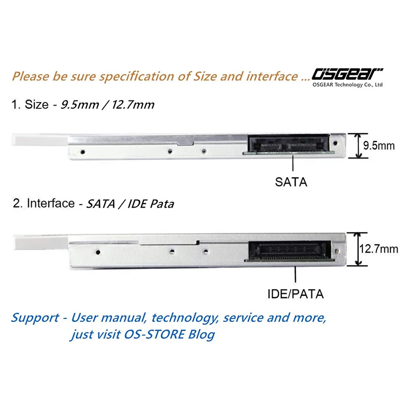 Caixa universal para 2 ° hdd, 9.5mm, caixa de disco rígido sata 12.7, optibay invólucro 3.0 ssd para laptop