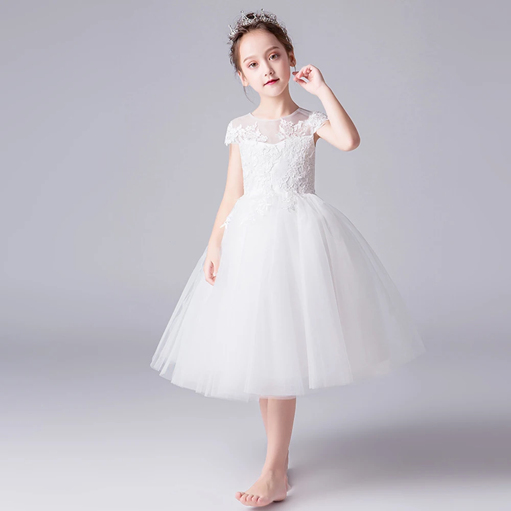 Abiti da festa di compleanno per ragazze estive abito elegante per bambini fiore abito da principessa bianco robe de soirée de mariage