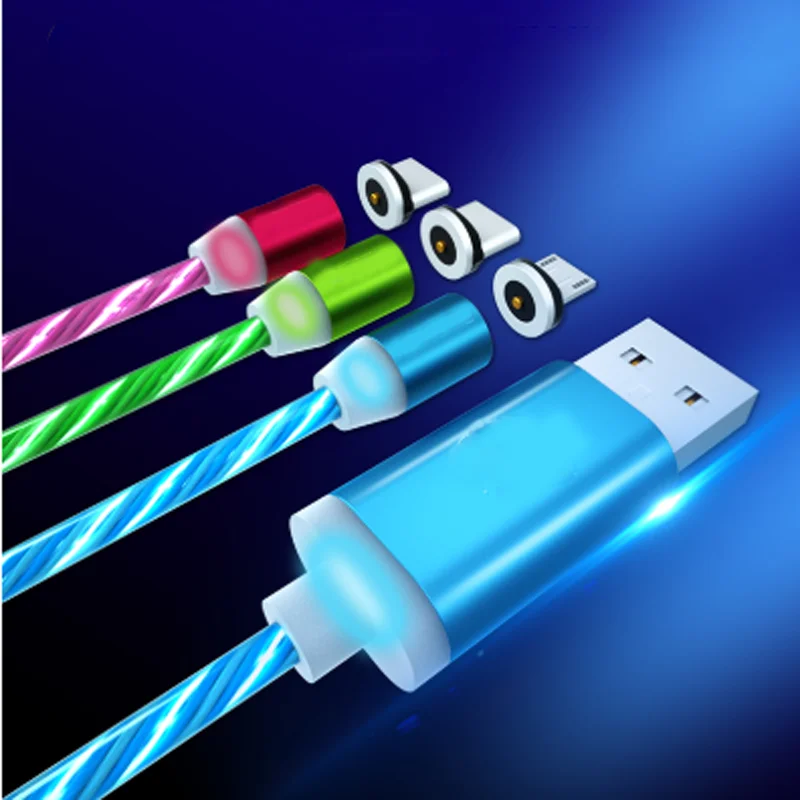 Magnetic Cable Flowing Light LED Micro USB Cable For Samsung  Type-c Charging For iPhone Magnet Charger Type C Cable Universal