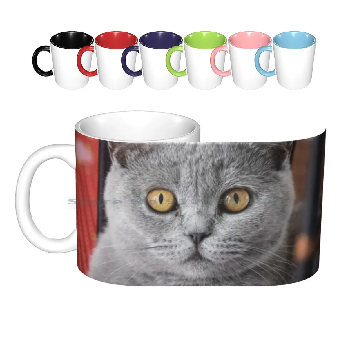 British Shorthair Cat Ceramic Mugs Coffee Cups Milk Tea Mug Cat British Shorthair Animal Gray Blue Cute Creative Trending