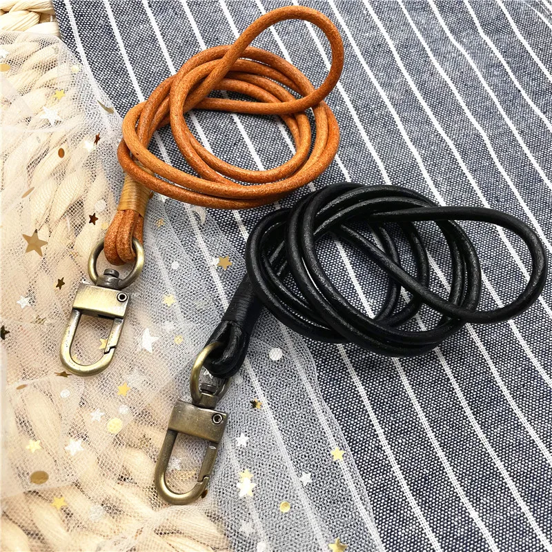 High quality Cowhide Leather Lanyard For Key Lanyard Keychain Mobile Phone Accessories Credential Holder Car Key Ring Strap