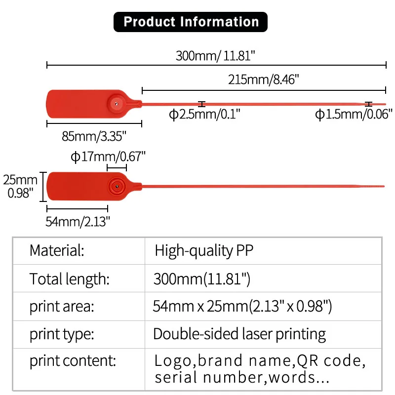 100pcs Custom Palstic Security Seals Personalized Product Logo Brand Label Hang Tag for Clothing Shoe Bag Business 300mm/11.8\