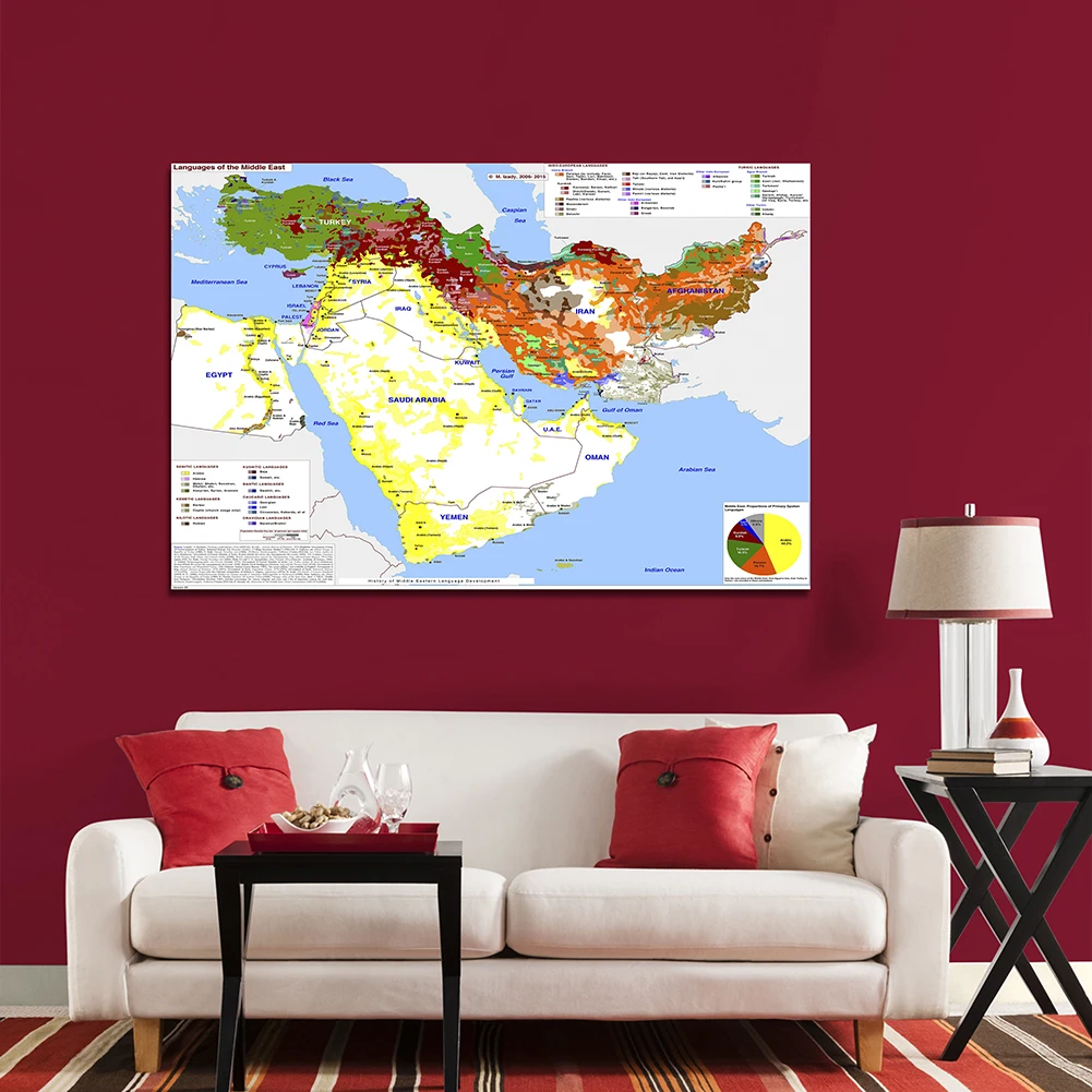 150 * 100 cm Mapa Bliskiego Wschodu 2006-2015 Rozwój języka Plakat ścienny Włóknina Płótno Malarstwo Wystrój domu Przybory szkolne