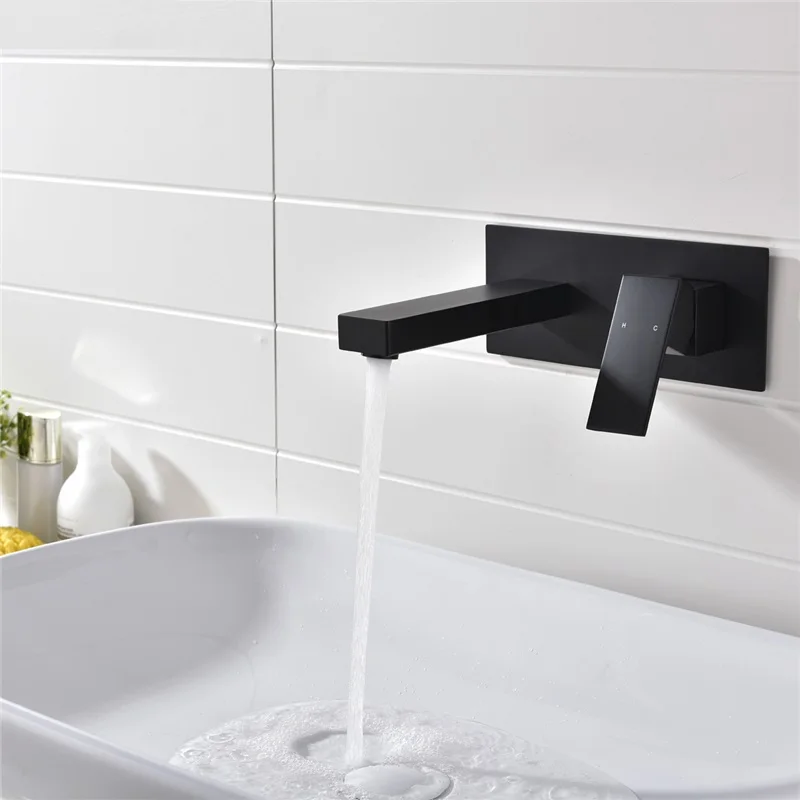 MTTUZK Wall-mounted Concealed With Pre-embedded Box Black Basin Faucet Brass Hot and Cold Water Brushed Gold Washbasin Mixer Tap