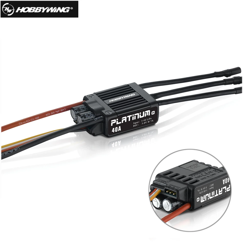 

Hobbywing Platinum 40A V4 Brushless Electronic Speed controller ESC for RC Helicopter Fix-wing Drone FPV Multi-Rotor Drone