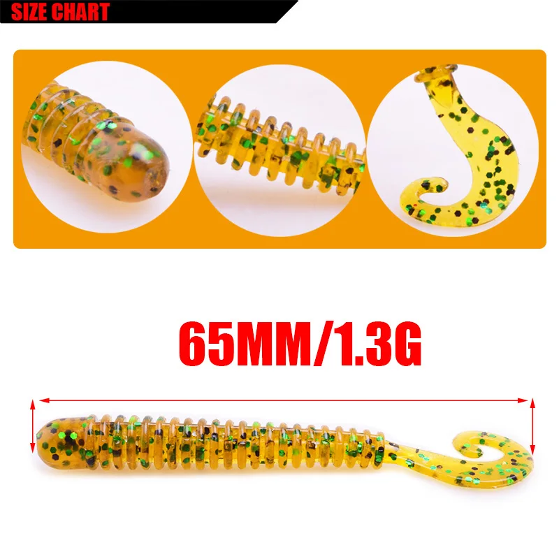 10Pcs 60mm 1.3g Worms Soft Bait Jig Wobbler Fishing Lures Shrimp flavor Artificial Silicone spiral Tail Swimbaits Lure Tackle