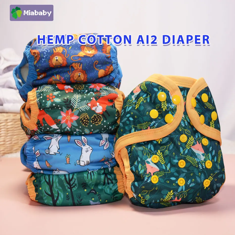 Miababy Heavy Wetter AI2 Snap Insert Hemp Cotton OS Baby Nappy 1Pcs Pack Waterproof Night Baby Cloth Diaper