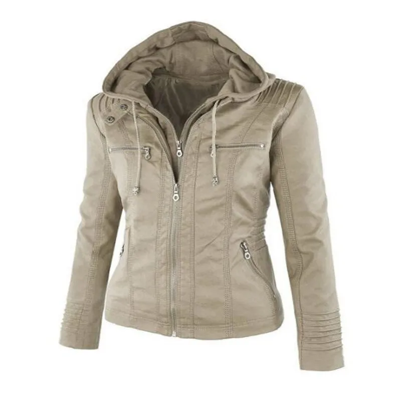 Customizable Hooded Leather Jacket Autumn Winter women's with zipper leather jacket short PU jacket coat Suit Jackets