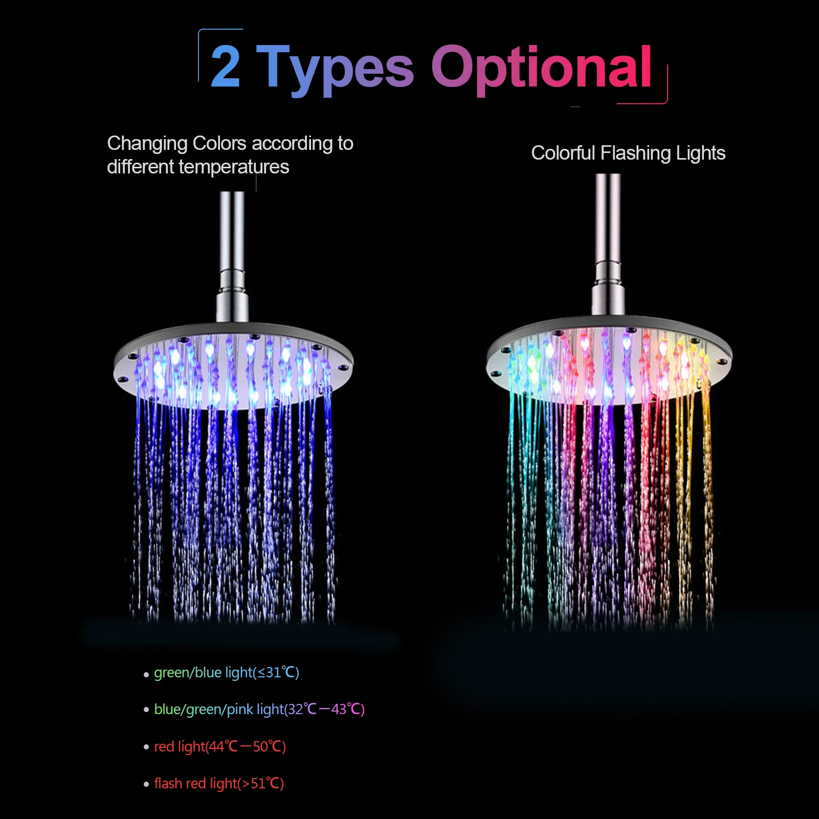 6/8/10 inch LED Rainfall Shower Head Round Shower Head Automatic RGB/Colorful Flashing Lights Showerhead Bathroom Accessories